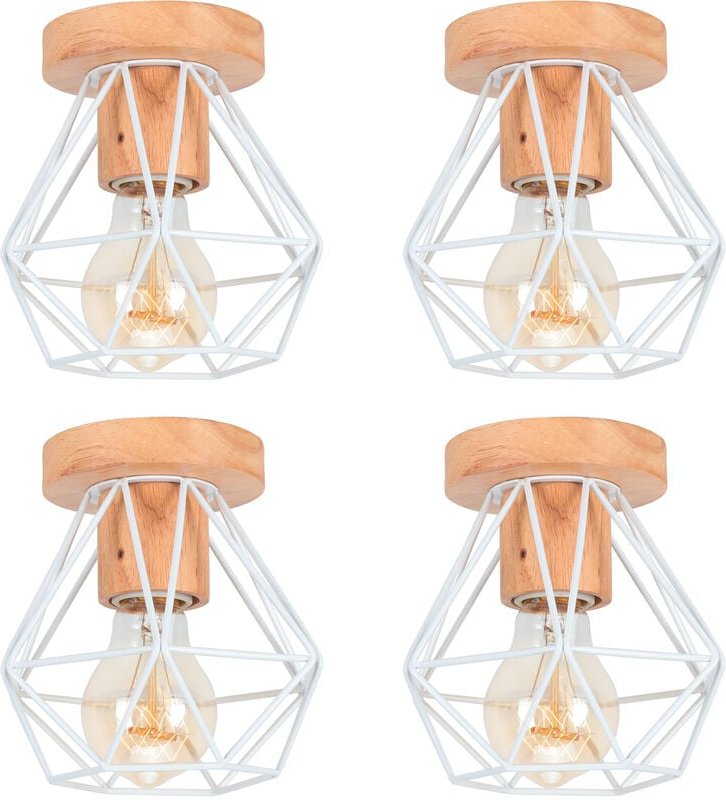 4x Moderne Deckenlampe Metall Hölzern Lüster mit E27 Lampenfassung aus Keramik Deckenleuchte in Rautenform für Schlafzim...