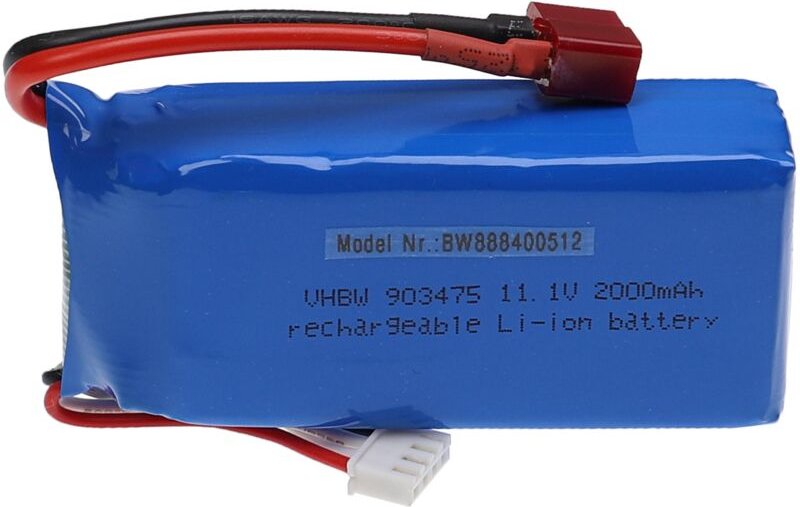Vhbw - Akku kompatibel mit T-Stecker für Modellbau z.B. Racing Car, Helikopter, Flugzeug (2000mAh, 11,1V, Li-Polymer, 86...