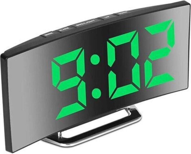 (Grün) Digitaler Wecker für Schlafzimmer, 7'' LED-Spiegeldisplay, 2 Helligkeitsstufen, 12/24H, Temperatur, Datum, Nachtl...