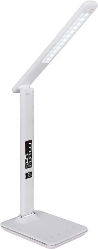 Led Schreib Tisch Lampe Büro Leuchte Chrom Lederoptik Datum Uhrzeit Touch Dimmer