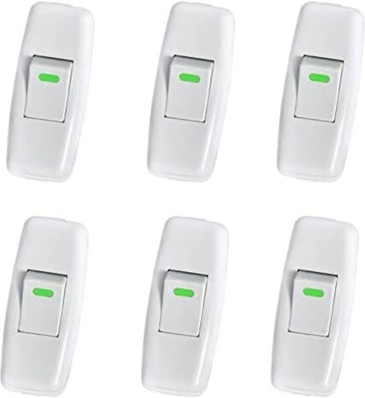 3 x 6,5 cm, 6er-Pack Lampenschalter, Torpedoschalter, Schnurschalter, Nachttischlampenschalter, Inline-Wippschalter für ...