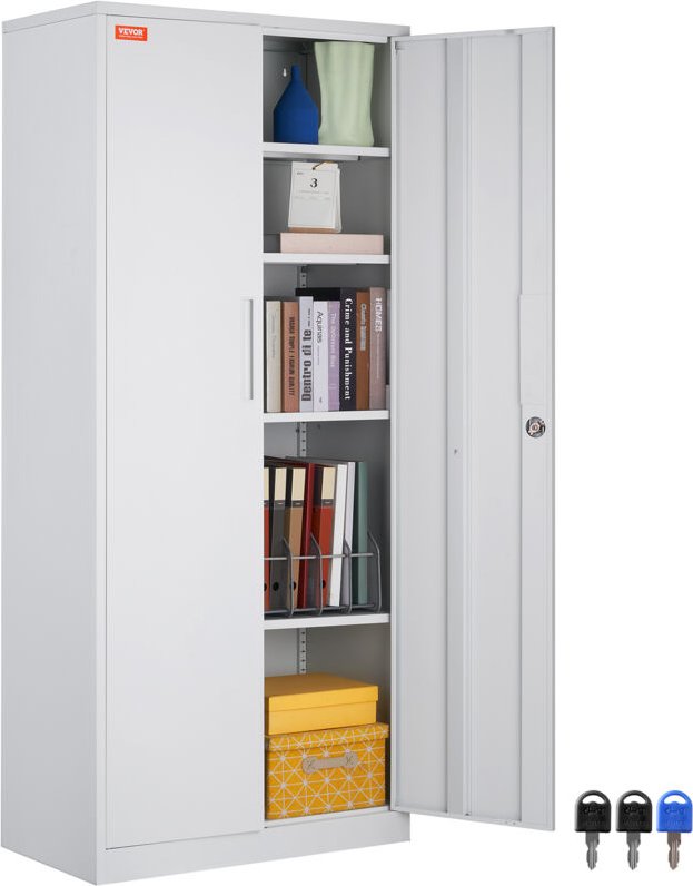 VEVOR 5-Stockiger Aktenschrank Beistellcontainer mit 2 Magnetischen Türen, 90,72 kg Belastbar pro Regal, Abschließbarer ...