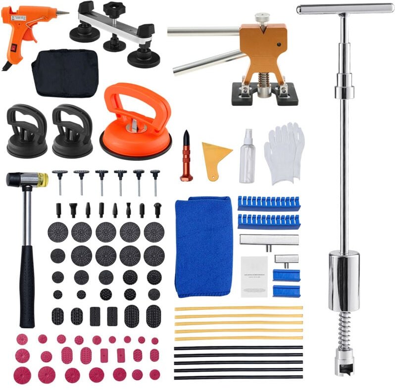 Mophorn Dellenentfernung Set (100 Stk.) zur Reparatur ohne Lackschäden mit goldenem Heber, Brückenzieher, Gleithammer, T...