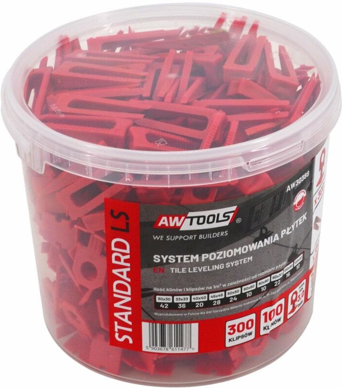 AWTOOLS STANDARD-FLIESENNIVELLIERSYSTEM 3,0 mm – 7–15 mm – CLIP 300 Stk. + KEIL 100 Stk.