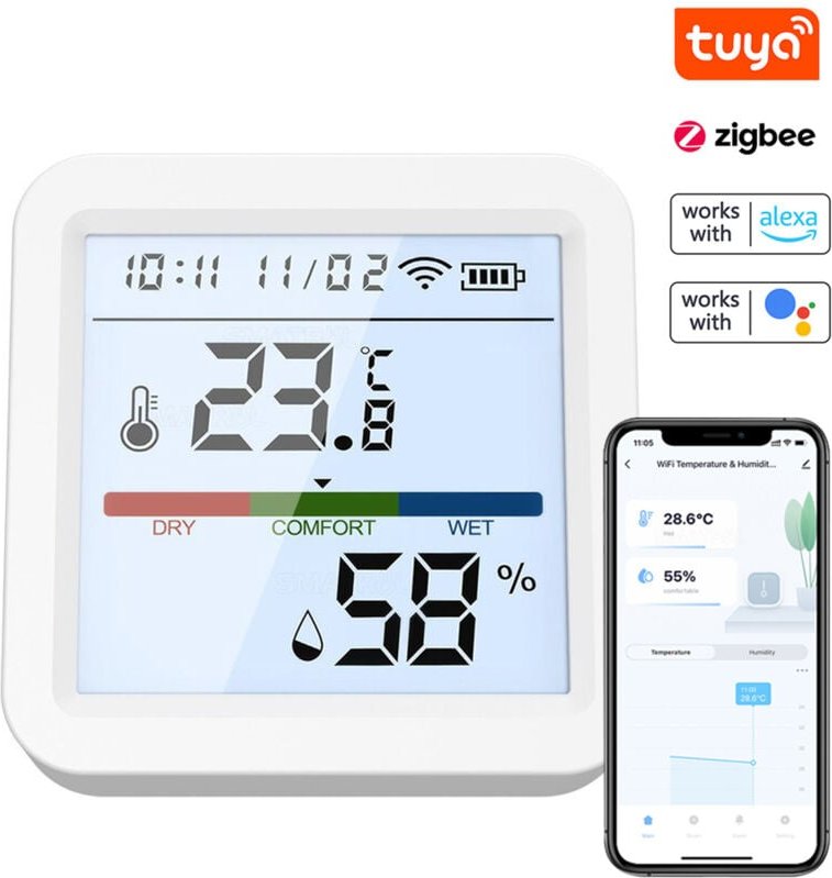 Thumbnail - Tuya ZigBee Temperatur- und Luftfeuchtigkeitstester, hintergrundbeleuchteter LCD-Bildschirm, Handy-App, Fernbedienung, i...