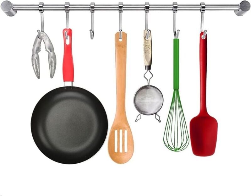 Ahlsen - Utensilienhalter mit 7 verstellbaren Haken, 38 cm, Wandmontage, Küchenutensilienhalter, Edelstahl, Küchenutensi...