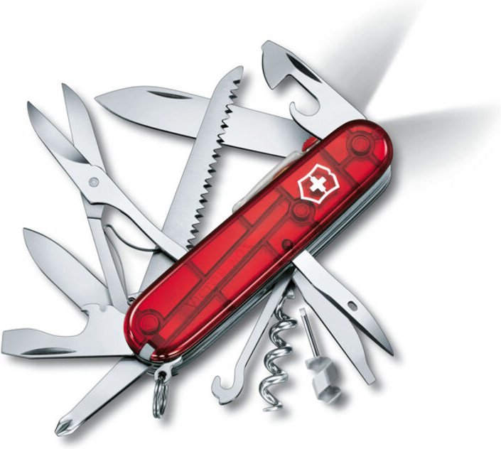 Schweizer Offiziersmesser Victorinox Huntsman Lite mit LED-Lichtholz sah 21 Funktionen 121 Gramm rot transparent 1.7915....