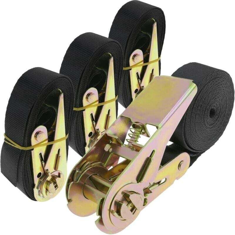 Set mit 4 Ratschen-Zurrgurten, 2,5 m x 25 mm, Tragkraft 800 kg, schwarz