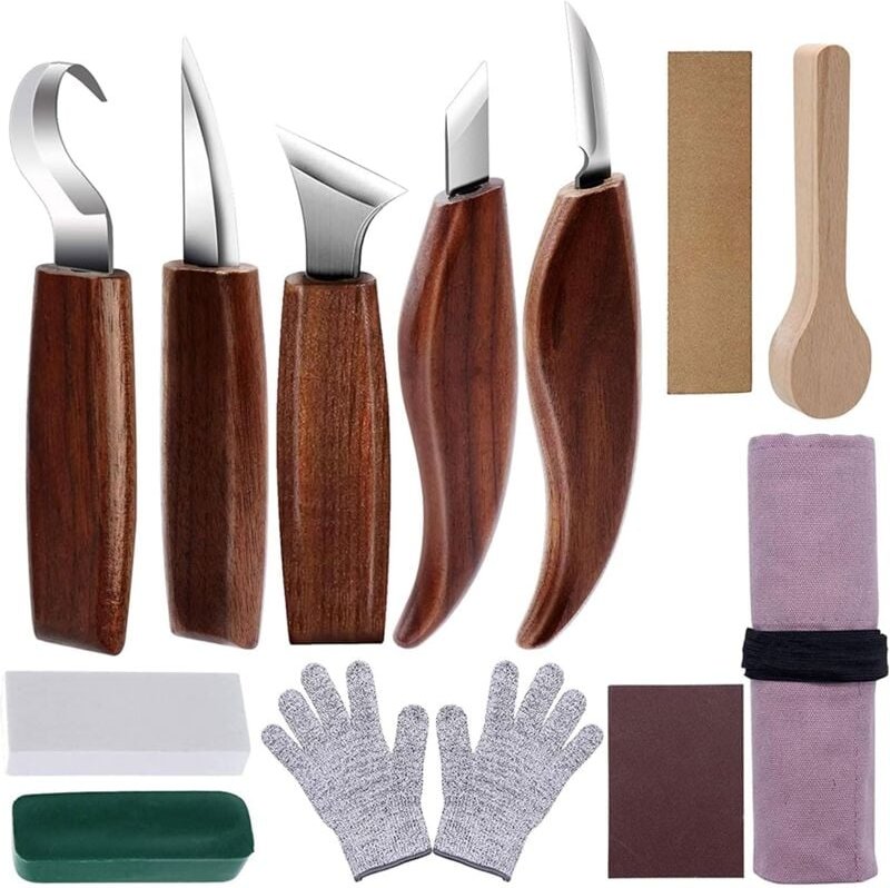 12-teiliges Holzschnitzwerkzeug-Set, Holzschnitz-Handwerkzeug-Set, Schnitzmesser mit Haken, Holzschnitzmesser, für DIY-H...