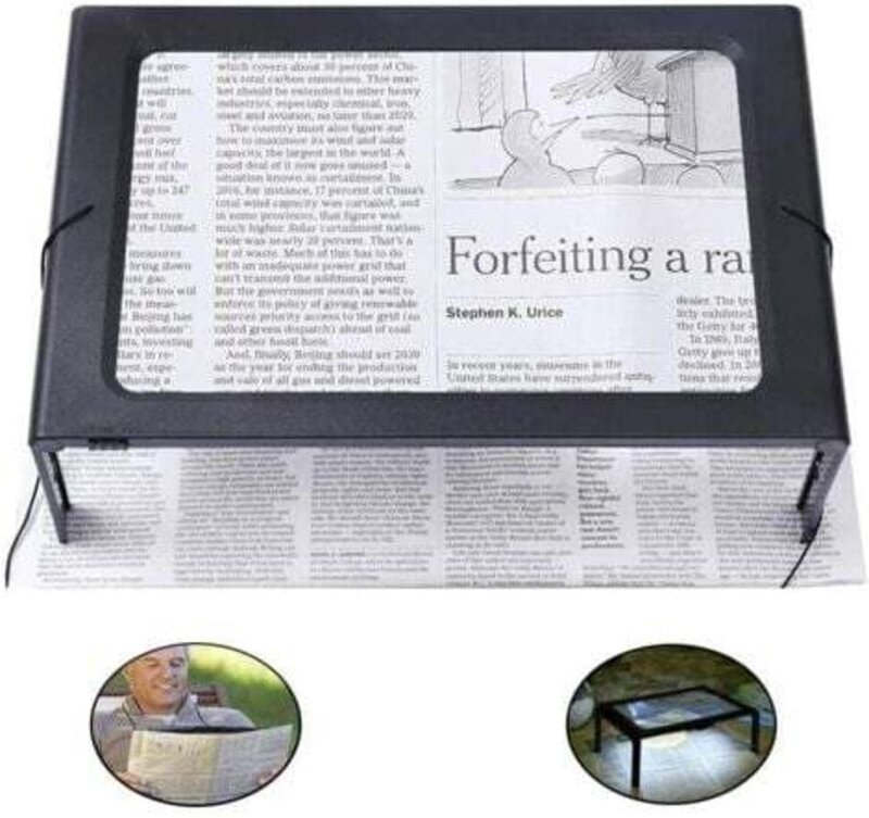 Tigrezy - Leselupe, Lupe mit LED-Licht, freihändige rechteckige Lupe mit 3-facher Vergrößerung, 4 LED-Lampen und ausklap...