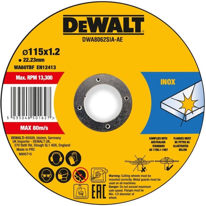 High Performance Trennscheibe 115x1,2x22,23mm Inox Typ 41 (flach) DWA8062SIA-AE - Dewalt