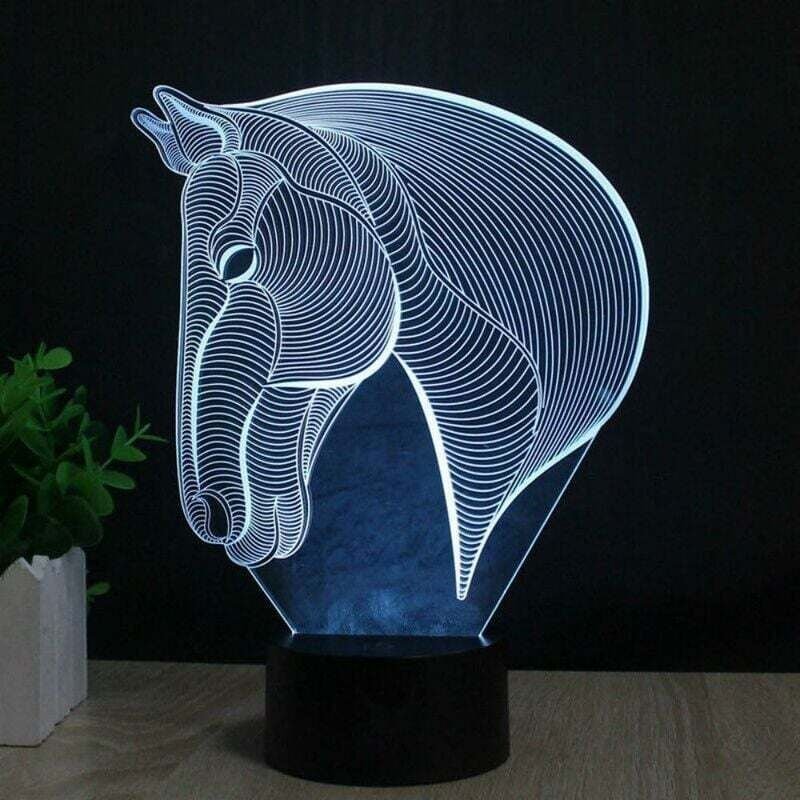SNQ - 3D-LED-Nachtlicht mit Pferde-Illusionseffekt, LED-Nachtlampe mit USB-Aufladung und 7 Farbwechseln für Heim-/Bürode...