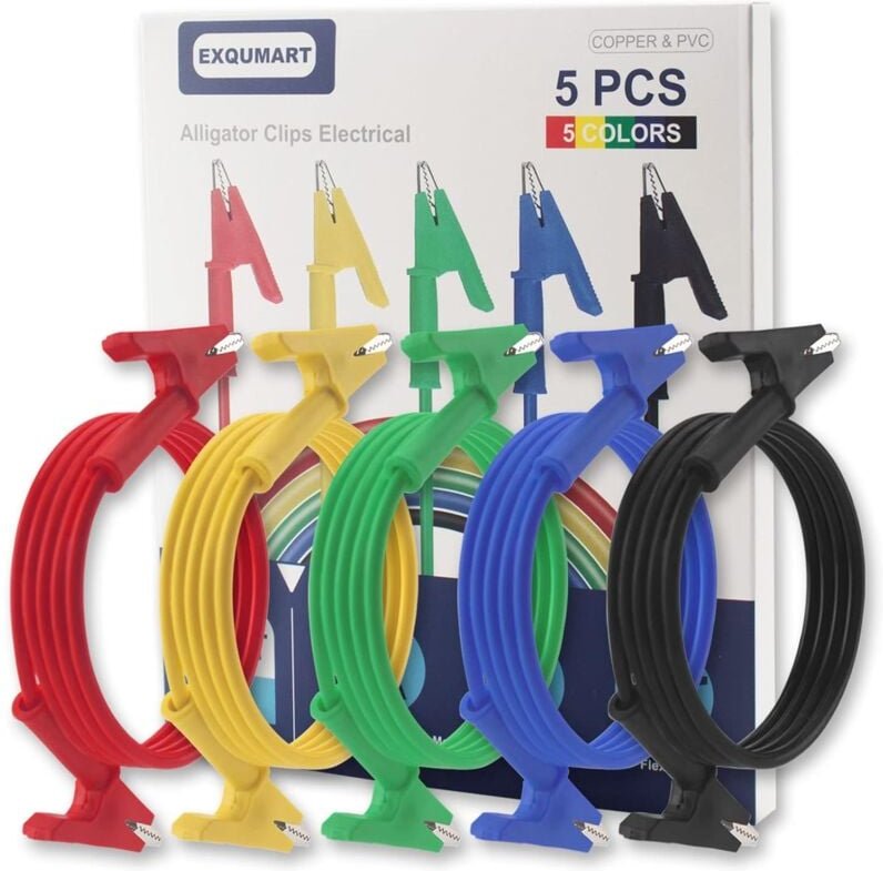 Dolaso - 5 Stück robuste elektrische Krokodilklemmen, doppelseitige Krokodilklemmenkabel mit isolierter PVC-Hülle, 3,3 F...