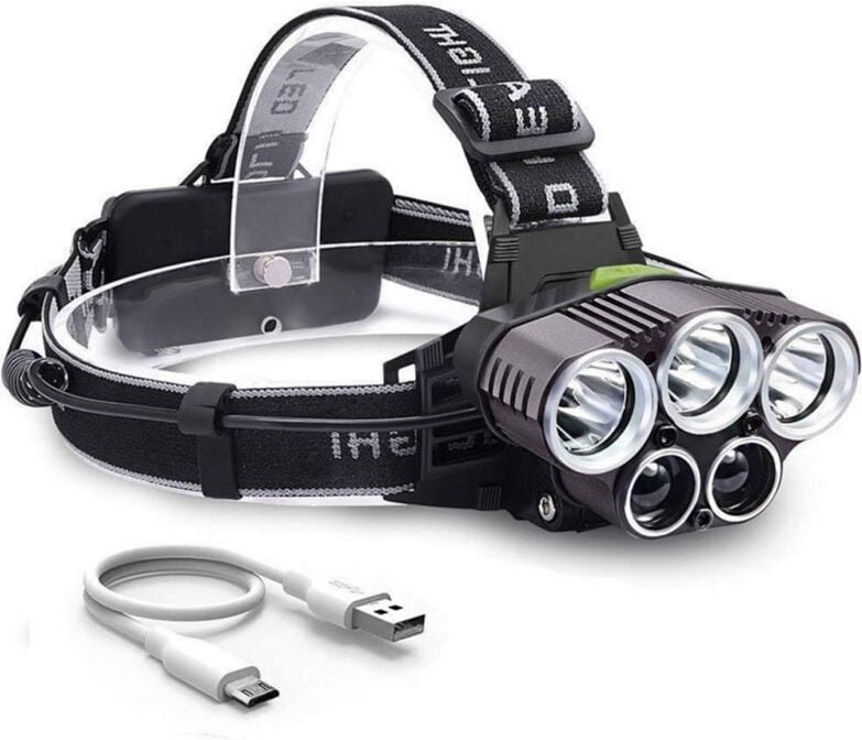 Tonchean - Wiederaufladbare Stirnlampe, 100 Lumen, leistungsstarke Beleuchtung, per usb wiederaufladbare 5-LED-Stirnlamp...