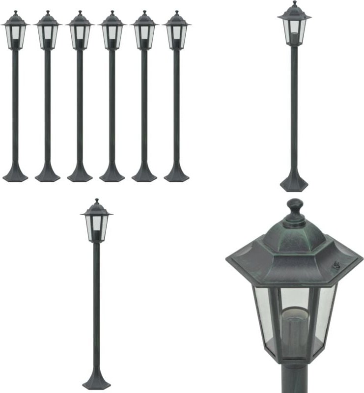 Garten-Pollerleuchte 6 Stk. E27 110 cm Aluminium Dunkelgrün - Gartenlaterne - LED-Lampe - Außenscheinwerfer - Außenbeleu...