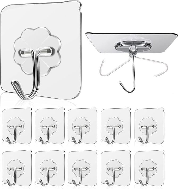 Memkey - Klebehaken, 15 kg (max.), transparente Aufkleber, Badezimmer-Wandhaken, Handtuchhalter zum Aufhängen von Badezi...