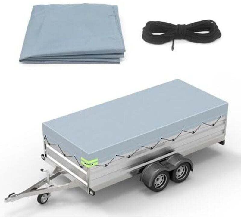 Anhängerplane mit Planenseil, Anhängerplane, 420D Oxford-Material, winddicht, reißfest, für viele Autoanhänger-Zubehörte...