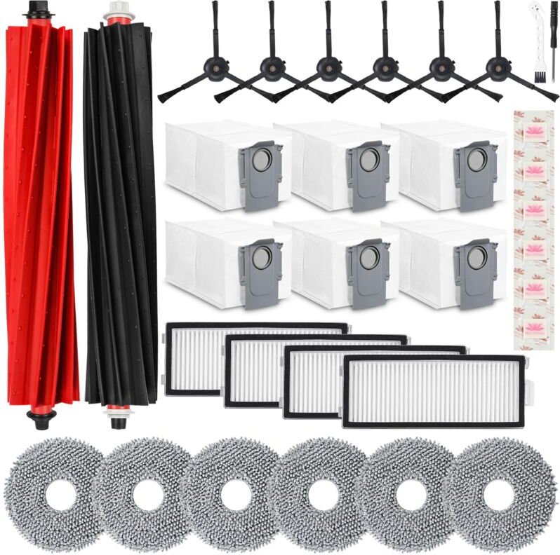 32 Stück Zubehörset für Roborock Qrevo Master/Qrevo Slim Rboter-Staubsauger, 1 Dual-Hauptbürste,3 Filter,6 Wischtücher,6...