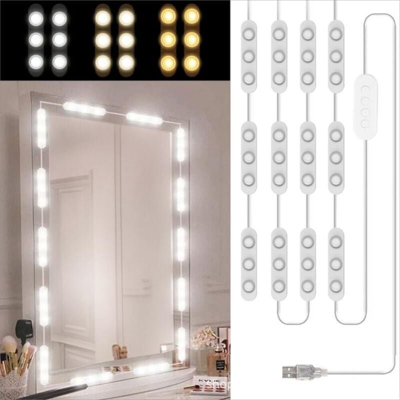 5 m Schminkspiegelleuchte mit 60 LEDs, 3 Farben dimmbare Spiegelleuchte, Make-up-Schminktischlampe, 10 Helligkeitsstufen...