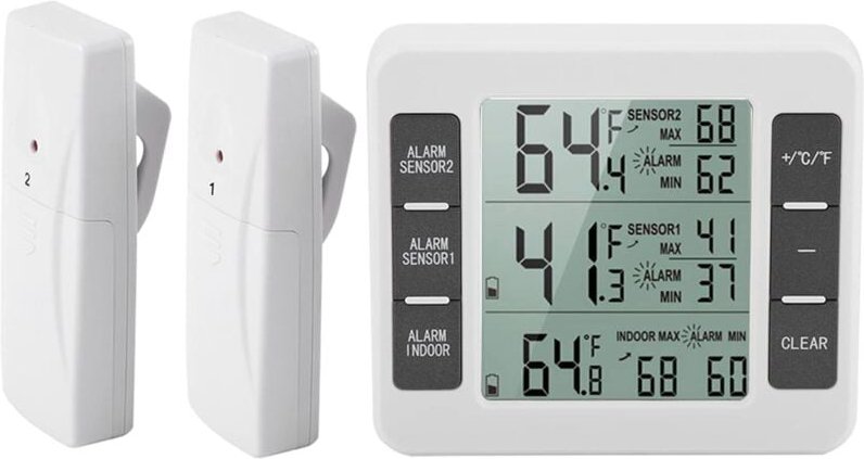 AMIR Thermomètre de réfrigérateur, thermomètre intérieur extérieur sans fil, capteur de température avec alarme sonore J...