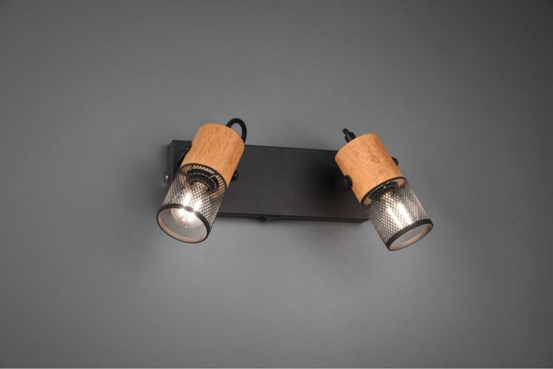 Iperbriko - Strahler Tosh Schwarz 2xE14 Strahler Holz und Metallkäfig L26 cm Trio Lighting