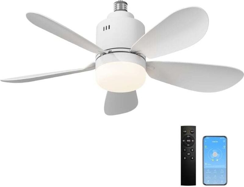 Deckenventilator mit Licht-App und Fernbedienung, LED Deckenventilator, dimmbar, 24W E27 integriertes Licht 4 Geschwindi...