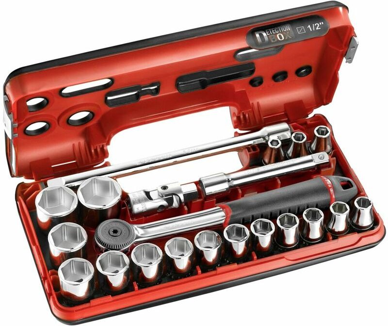 Gehäuse dbox 21-teilig Ratsche wasserdicht und Fassungen 1/2 6-teilig metrisch Facom S.161DBOX1PB