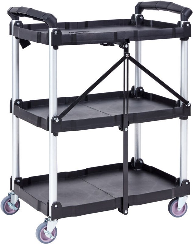 Mophorn - faltbarer Allzweckwagen mit 3 Ablagen, 74 kg schwerer, robuster Rollwagen aus Kunststoff mit feststellbaren Rä...