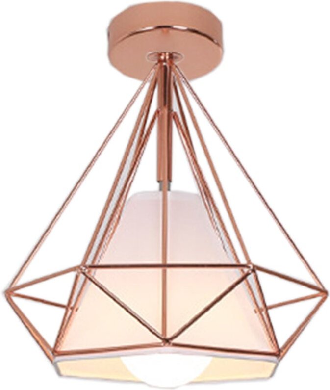 Axhup - Deckenleuchte Rosegold Vintage Deckenlampe mit Käfig Antik Semi-Flush Mount Ø25cm Diamant Licht E27 Lampenfassun...