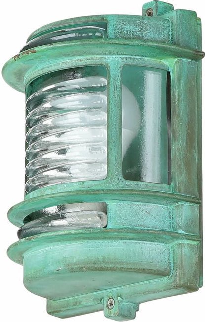 Licht-erlebnisse - Außenwandlampe Messing IP64 E27 Grün Wandlampe außen Haus