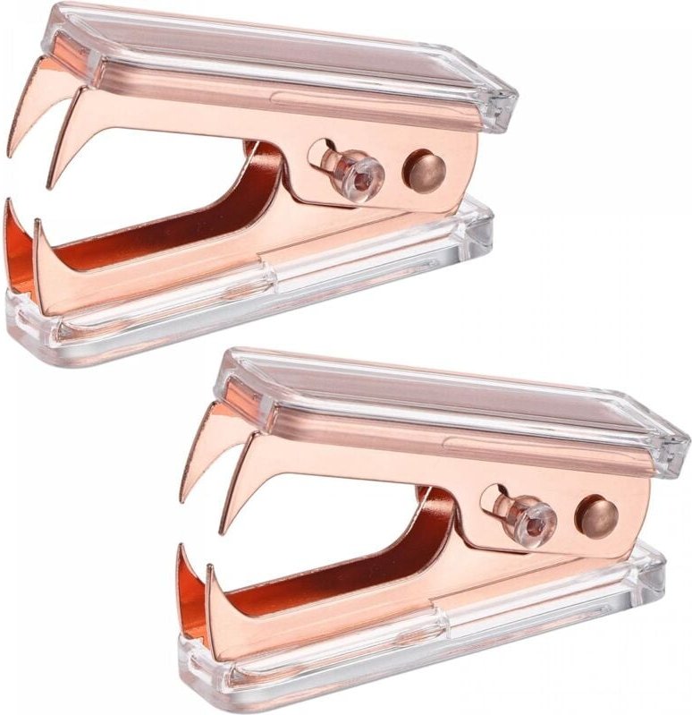 Aougo - Hefter-Werkzeug, Hefter-Abzieher mit Acryl-Metall-Körperbacken für Büro, Zuhause, Büro, Zubehör, Roségold, 2 Stü...