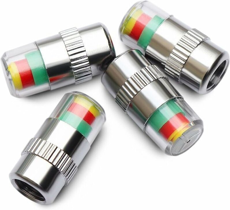 Lot de 4 capuchons de valve de pneu de voiture avec indicateur 3 couleurs