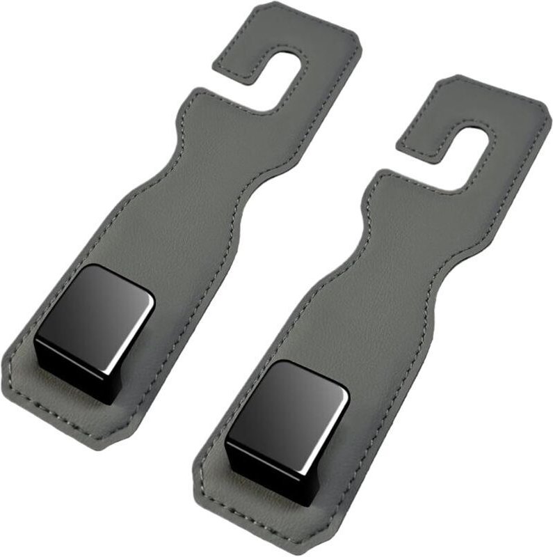 Autohaken, Set mit 2 Lederhaken für Autositzlehnen, Autokopfstützenhaken (Grau)
