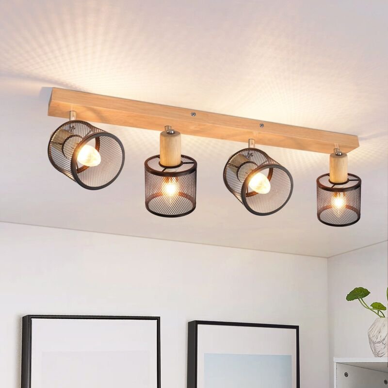 Deckenstrahler Schwarz Deckenlampe Holz - Deckenleuchte E14 Deckenleuchte Schwenkbar 350° 4 Flammig Max.25w Wohnzimmerla...