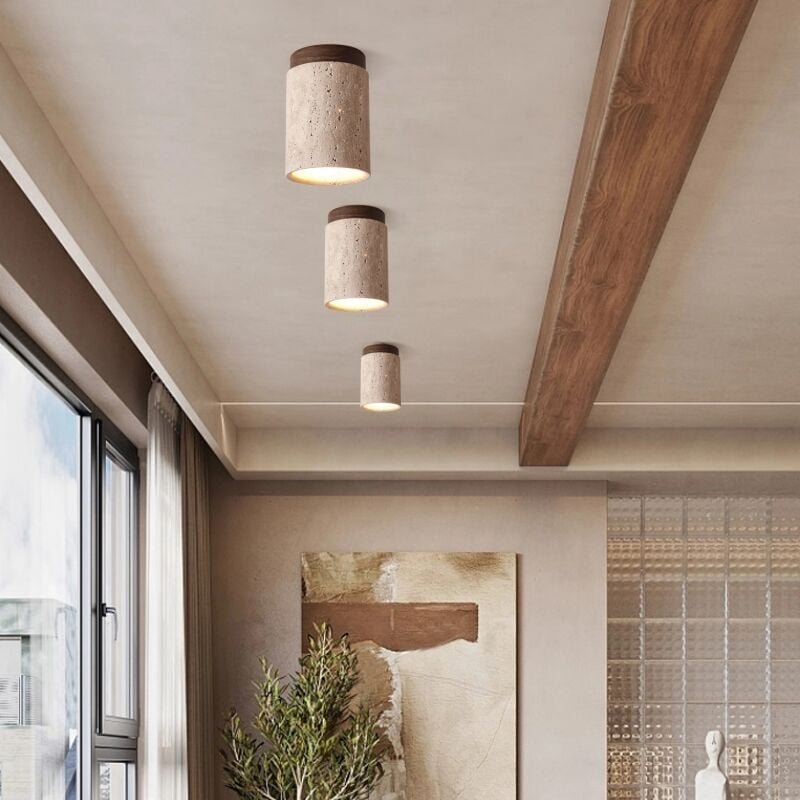 E27 Vintage Deckenleuchte Industrial Pendelleuchte Holz Travertin Hängelampe für Korridor Balkon Speisesaal Ø 11CM - 3Pc...