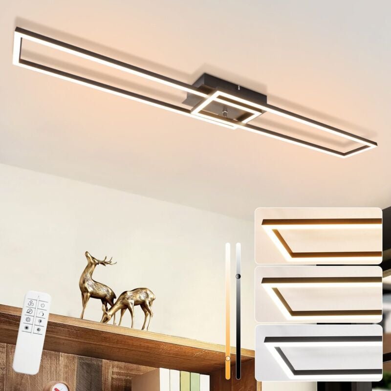 Deckenlampe led Deckenleuchte Schlafzimmer- 2 Schwarz Rahmen Deckenbeleuchtung 102CM Modern Wohnzimmerlampe Dimmbar mit ...