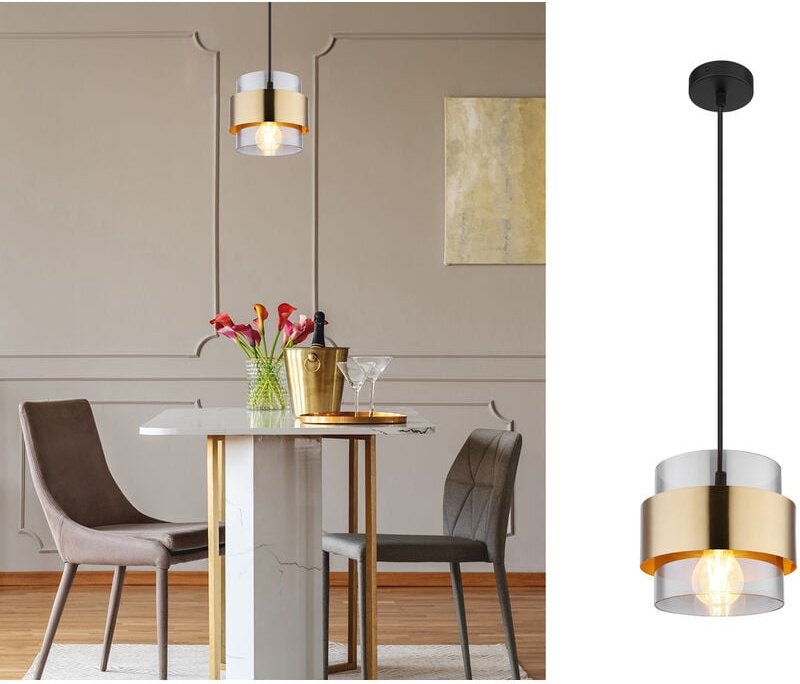 Meinewunschleuchte - led Pendelleuchte mit Rauchglas Lampenschirm und Messingring, ø 18cm