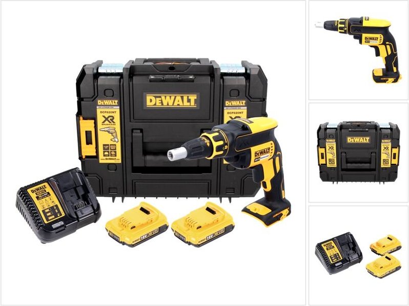 DeWalt DCF 620 D2 Akku Trockenbauschrauber 18 V 30 Nm Brushless + 2x Akku 2,0 Ah + Ladegerät + TSTAK