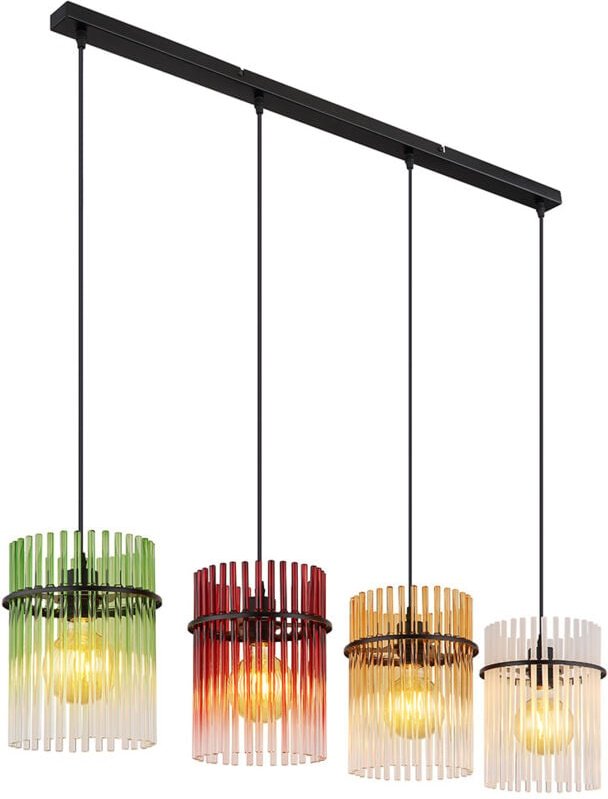 Pendelleuchte Esstischlampe Hängelampe 4 flammig Wohnzimmerlampe, Glas grün brombeer amber klar, 4x E27, LxH 110 x 140 c...