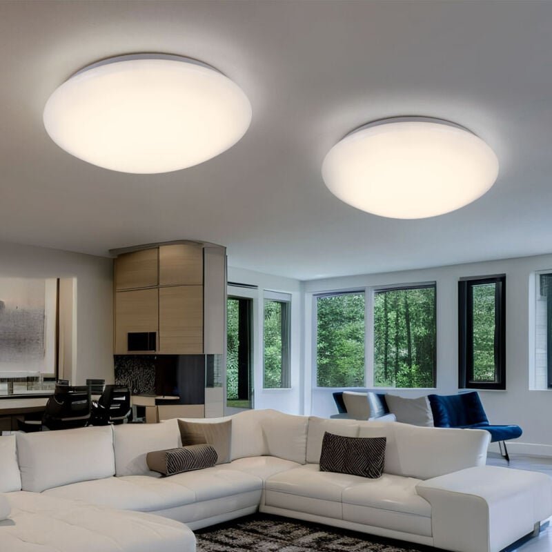 Deckenlampe led Deckenleuchte Wohnzimmerlampe weiß rund, Metall Acryl, 16W 880lm warmweiß, DxH 34,5x9 cm, 2er Set