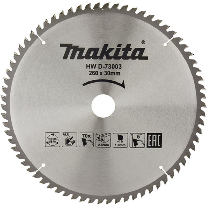 Zubehör - Sägeblatt Aluminium 260x30 mm, 70 Zähne D-73003 - Makita