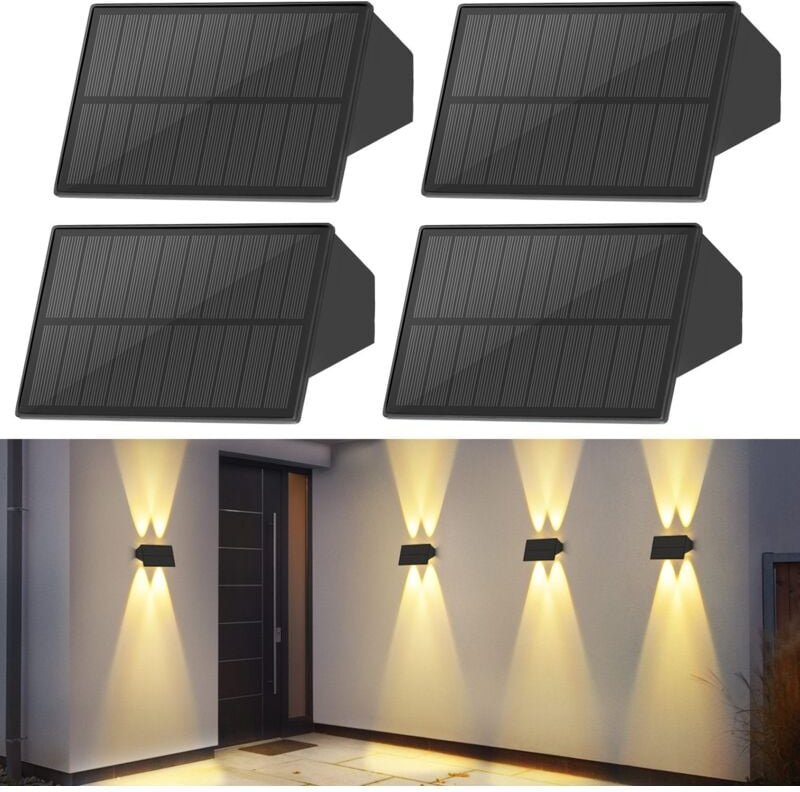 Solarlampen für Außen - 4ER Solar Wandleuchte Aussen Wand Außenwandleuchten Aussenleuchte Warmweiß Solarwandleuchten Was...