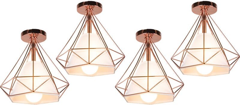 Thumbnail - Deckenleuchte Rosegold Vintage Deckenlampe mit Käfig Antik Semi-Flush Mount Ø25cm Diamant Licht E27 Lampenfassung für Es...