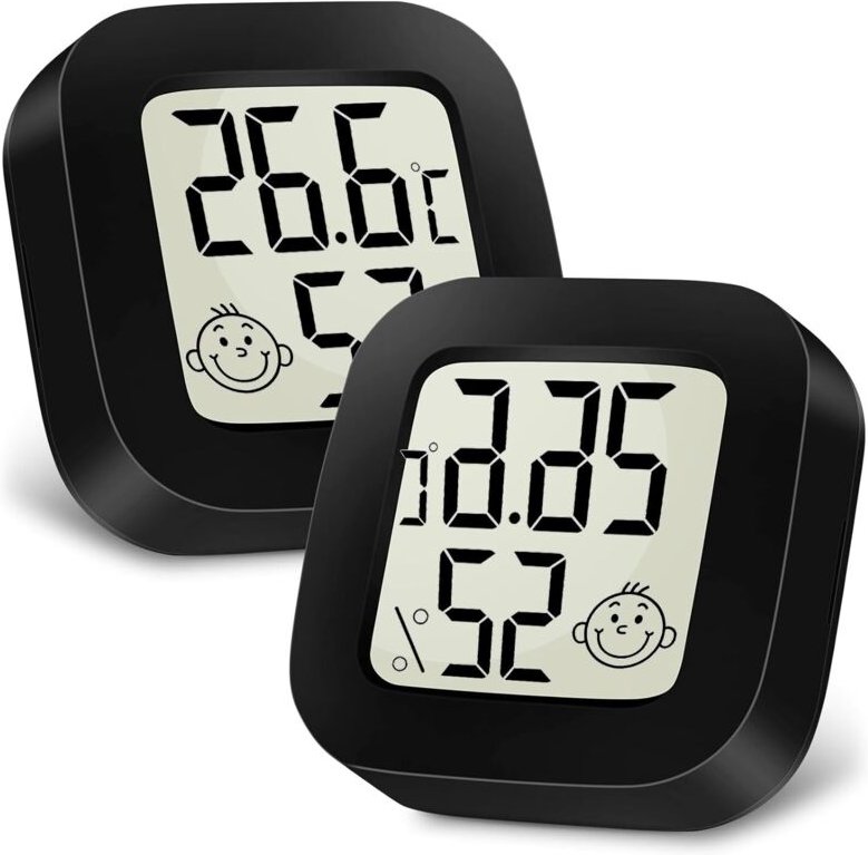 2 Stück Mini LCD Thermometer, Digital Thermometer Innen, Hygrometer Innen, Kabelloses, Luftfeuchtigkeit Meter für Babyzi...