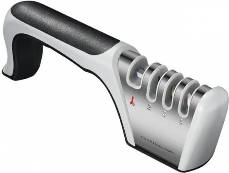 Professioneller manueller Messerschärfer, 4-in-1 Küchenmesserschärfer mit rutschfester Basis für Messer und Scheren