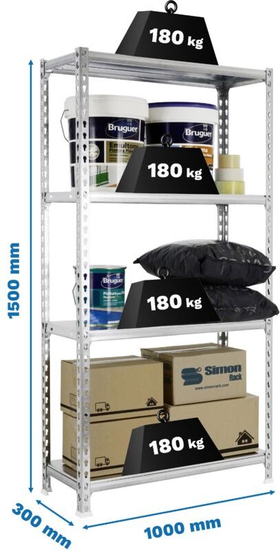 Simonrack Moderne Regal grau galvanisiert 4 Ebenen