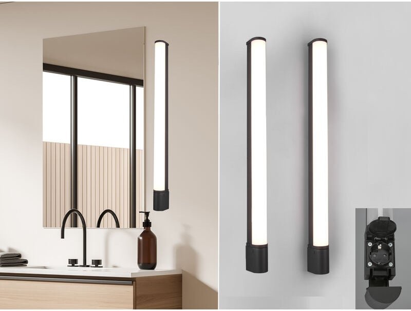 Led Bad Wandleuchten 2er Set mit Steckdose Schwarz - Spiegelleuchten, b: 79cm