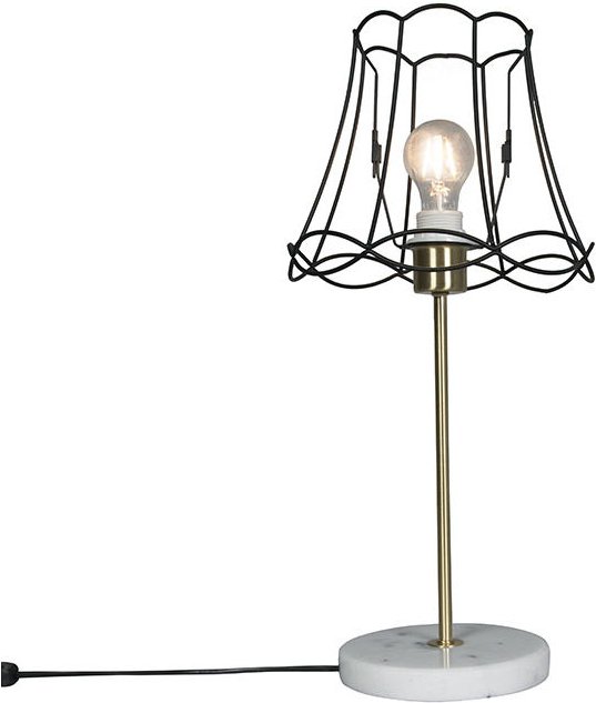 Retro Tischlampe Messing mit Frame-Lampenschirm Granny schwarz 25 cm - Kaso