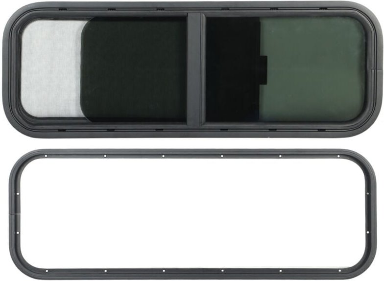 Eosnow 900 x 300 mm rundes Winkel-Schiebefenster für Wohnmobile, schwarzes gehärtetes Glas-Schattenfenster für Wohnmobil...