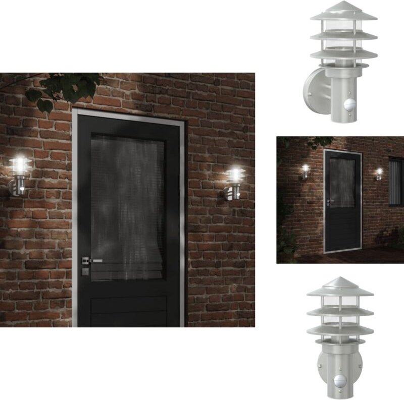 Außenwandleuchte mit Bewegungsmelder Silbern Edelstahl - Outdoor-Beleuchtung - Wandleuchte - Bewegungsmelder - Edelstahl...